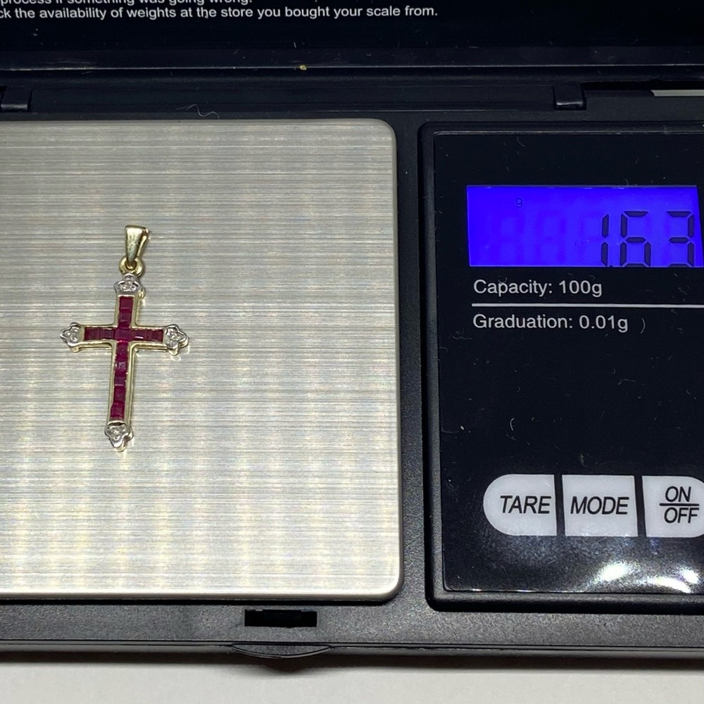 Vintage 10k Solid Yellow Gold Ruby Diamond Cross … - image 6